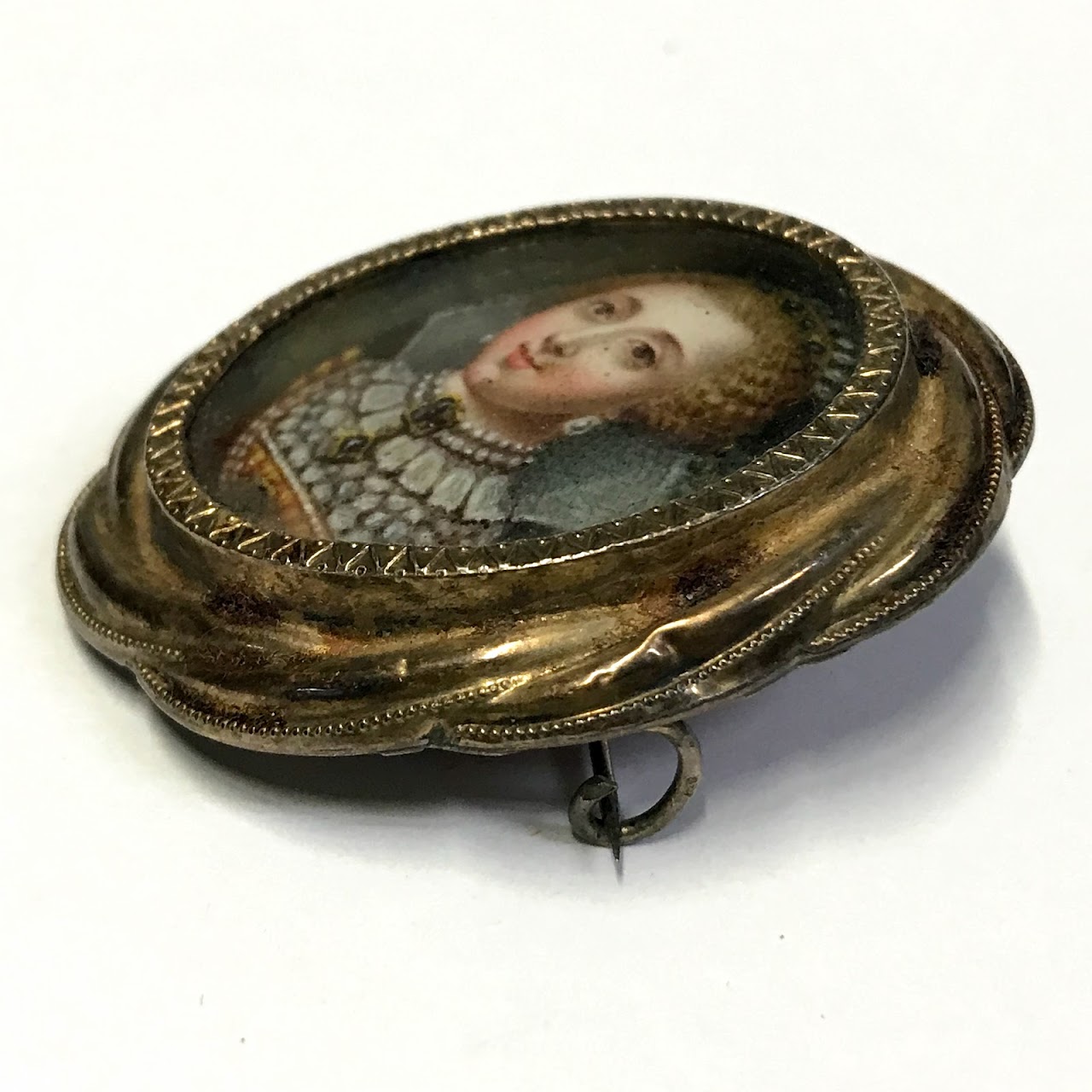 Anne of Denmark Enamel Miniature Portrait in Brooch