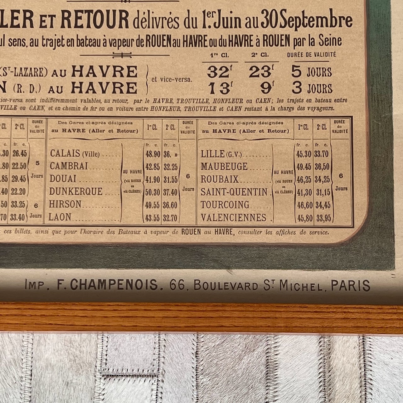 French Late 19th C. Northern Railway London to Havre via Rouen Lithograph Poster