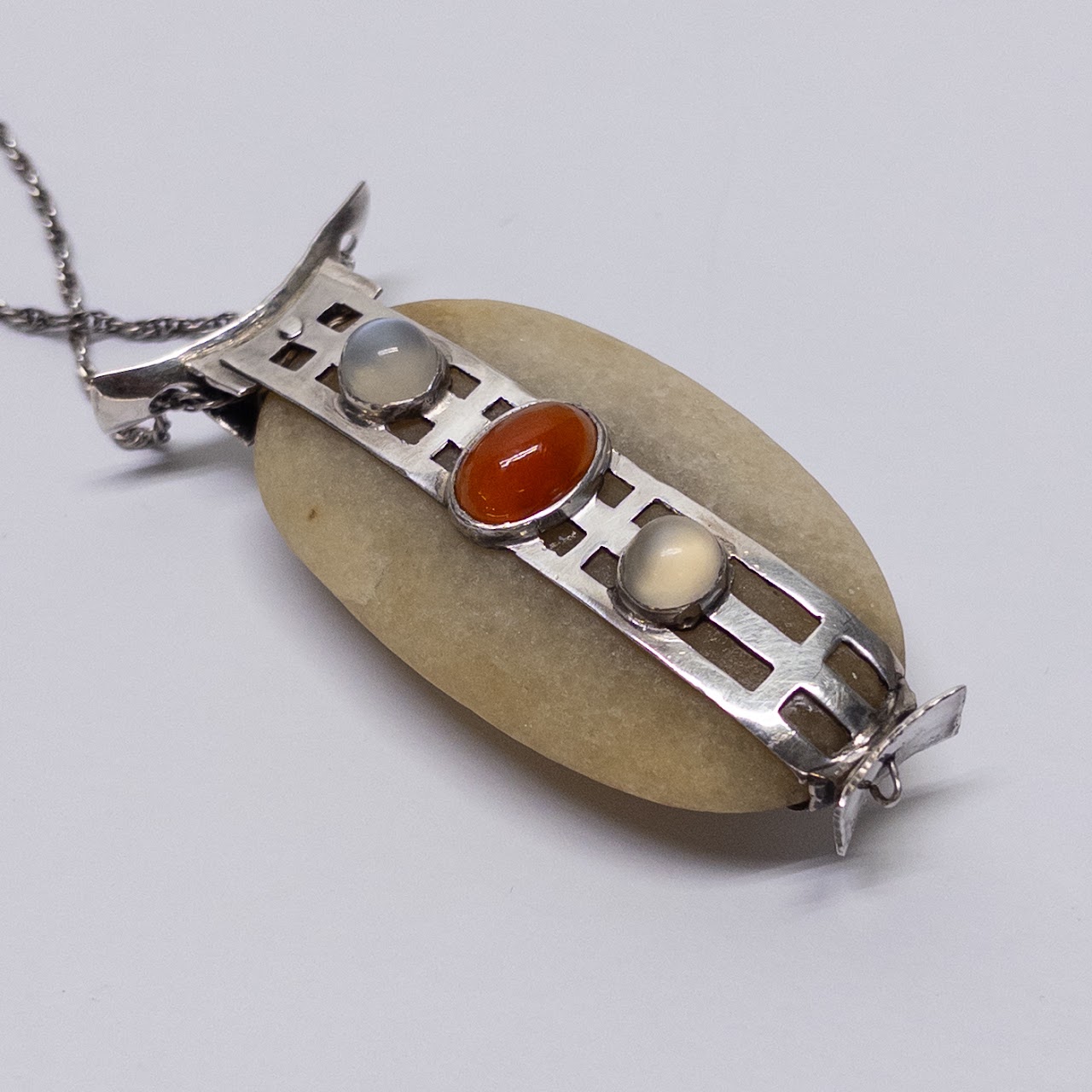 Contemporary Multi-Stone and Silver Reversible Pendant Necklace