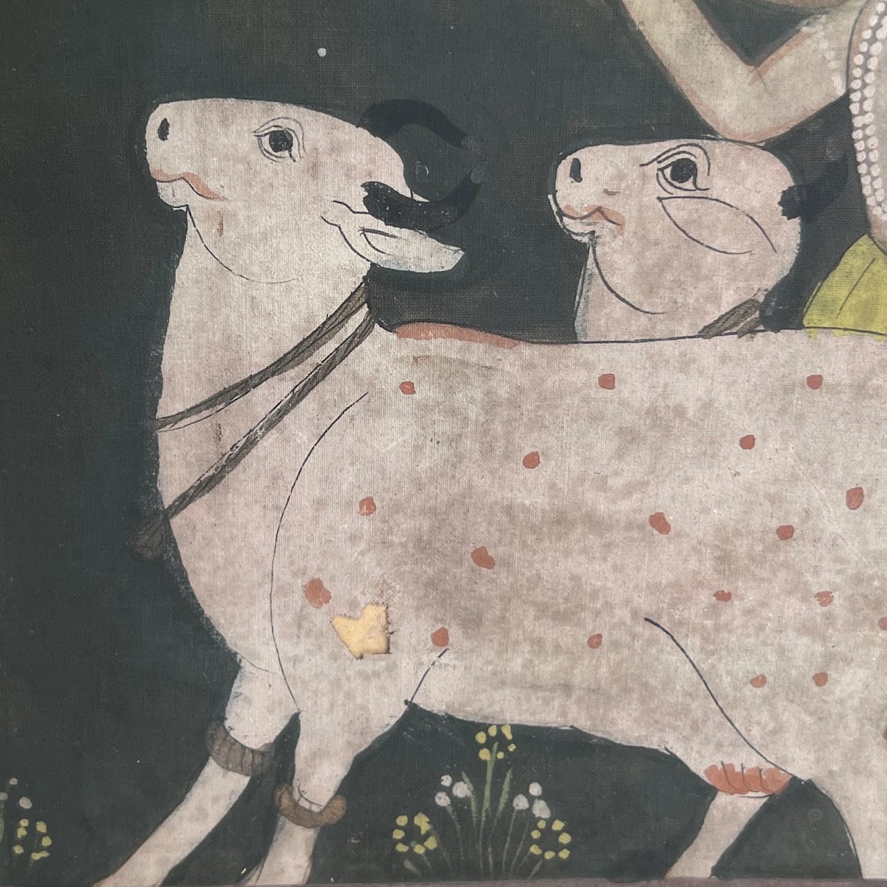 Indian Radha and Krishna Vintage Gouache on Textile Painting