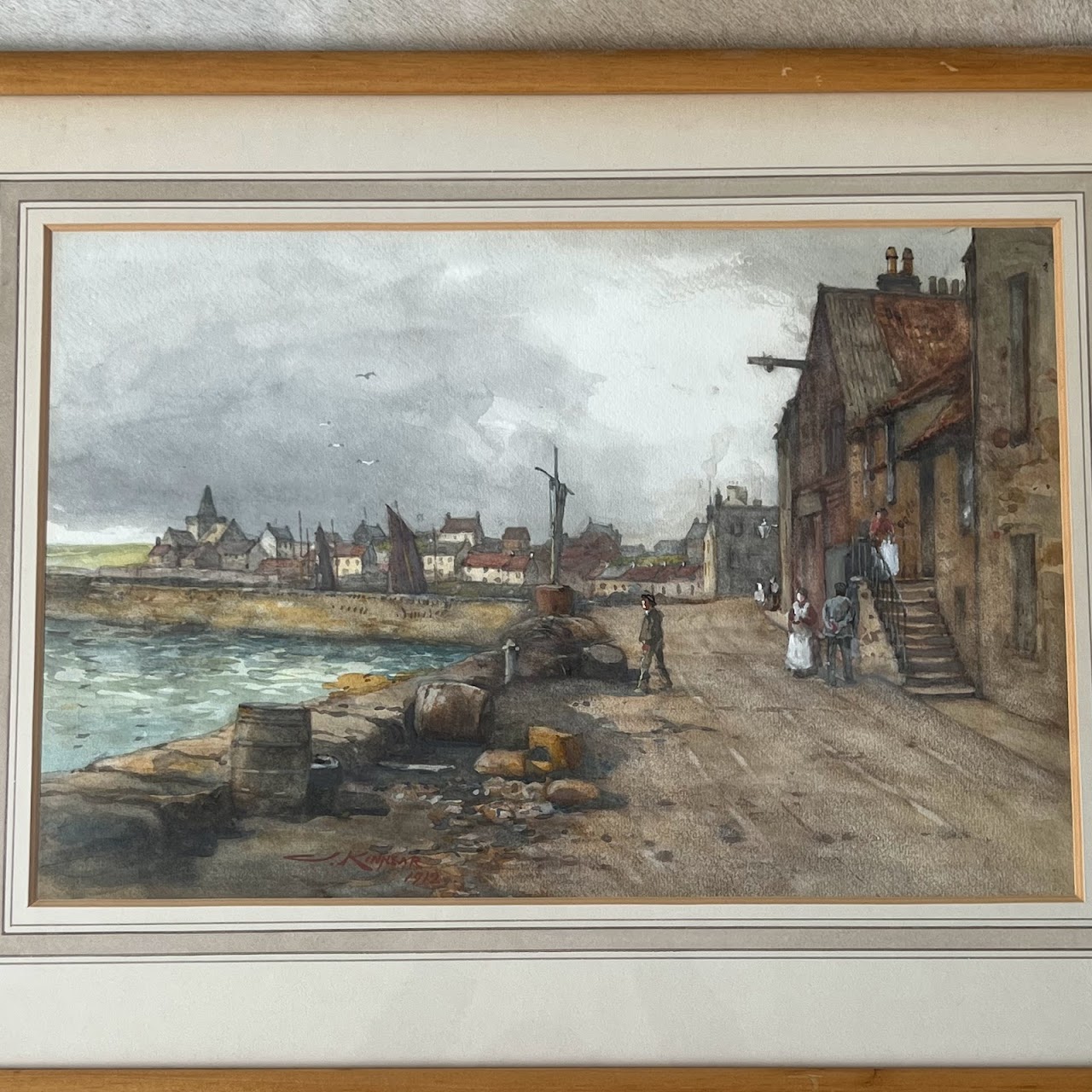 James Scott Kinnear 'St Monans from the East, Fife Coast' Signed 1912  Watercolor Painting