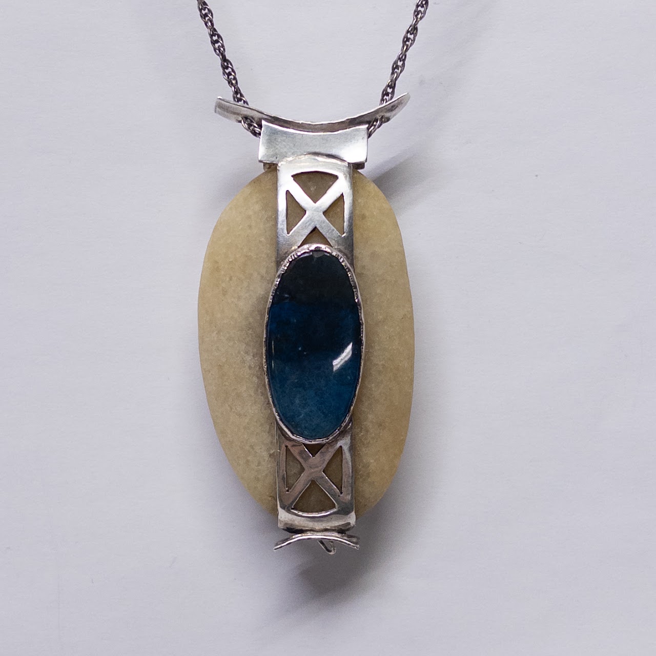 Contemporary Multi-Stone and Silver Reversible Pendant Necklace