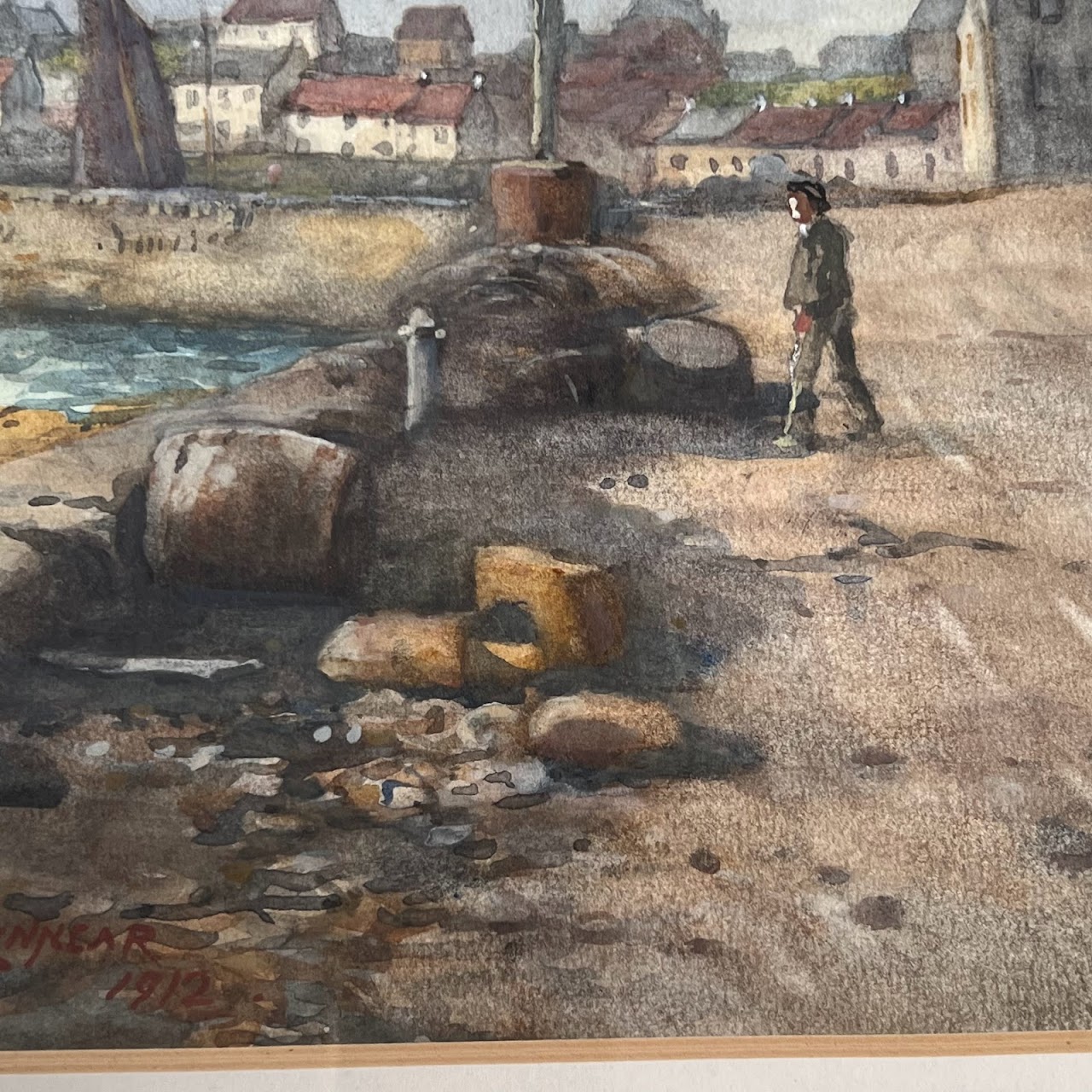 James Scott Kinnear 'St Monans from the East, Fife Coast' Signed 1912  Watercolor Painting
