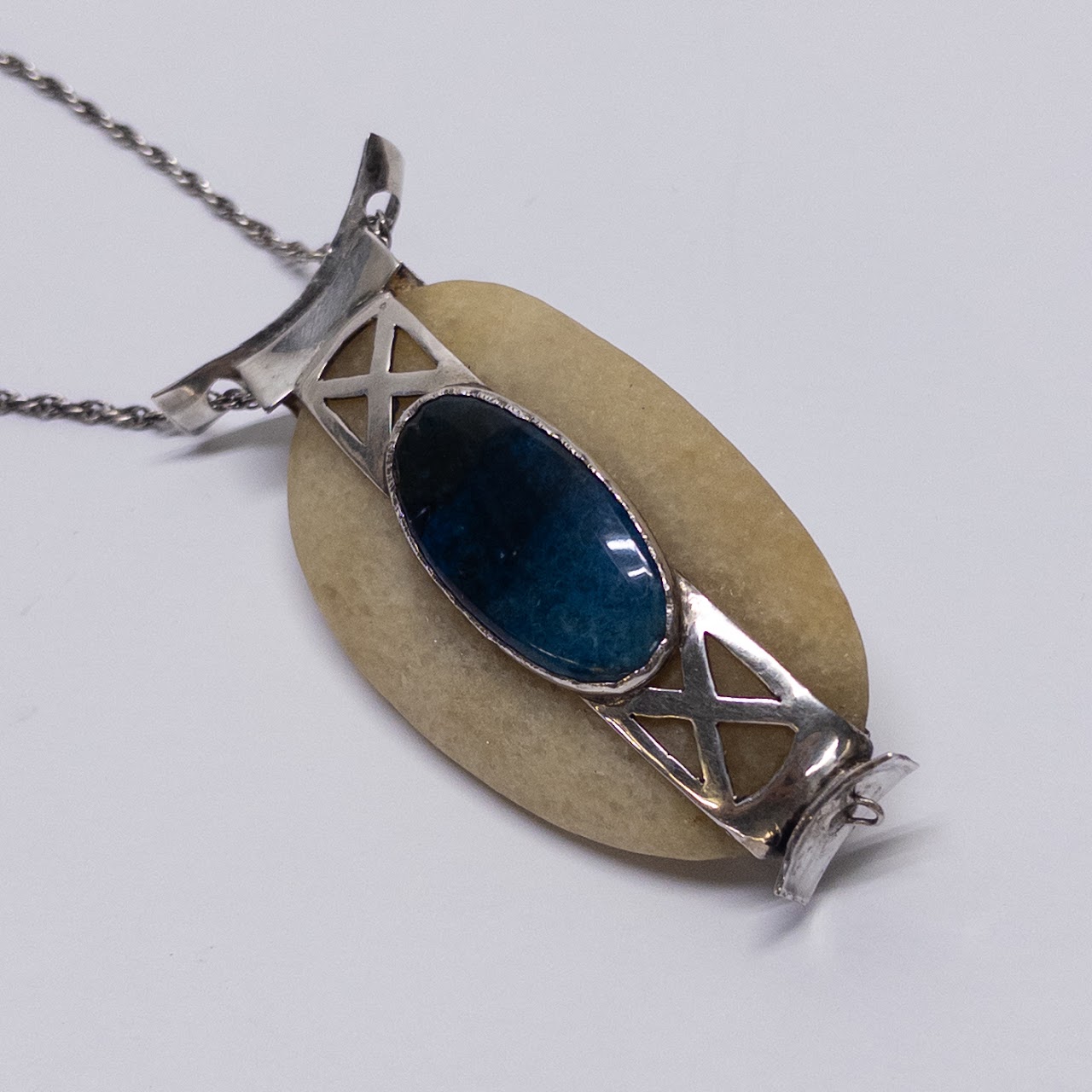 Contemporary Multi-Stone and Silver Reversible Pendant Necklace