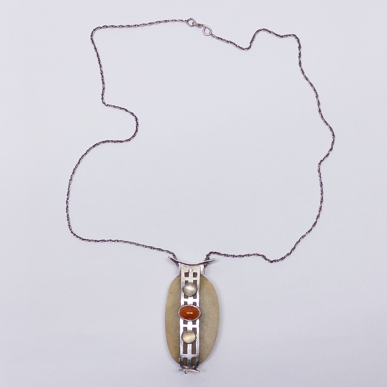 Contemporary Multi-Stone and Silver Reversible Pendant Necklace