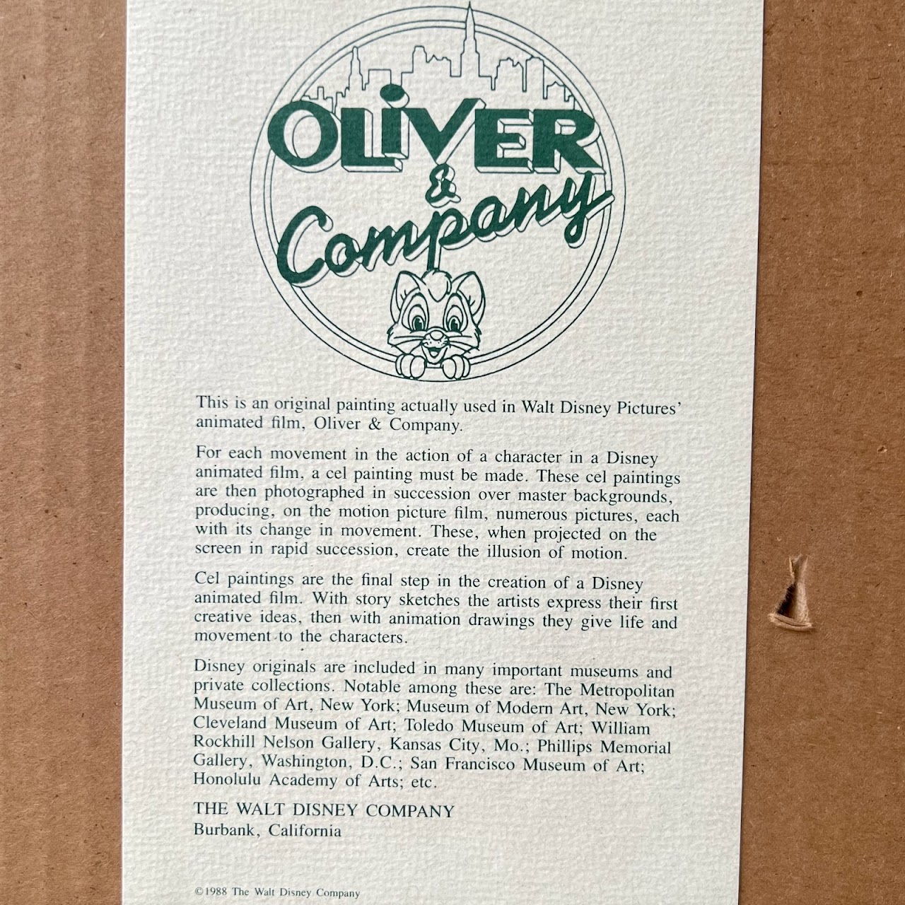 Walt Disney 'Oliver & Company' Original Animation Cel