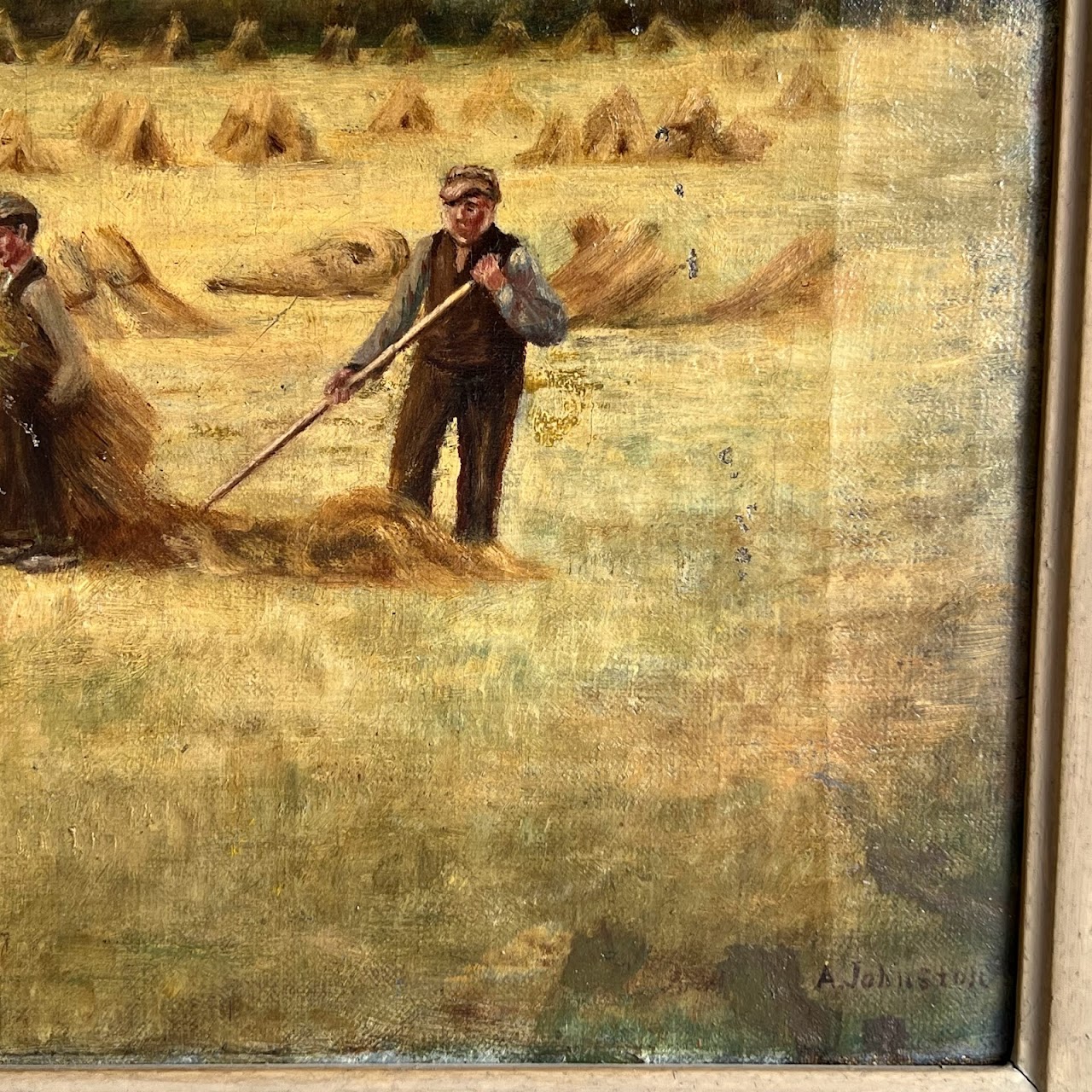 Alexander Johnston 19th C. Harvest Scene Signed Oil Painting