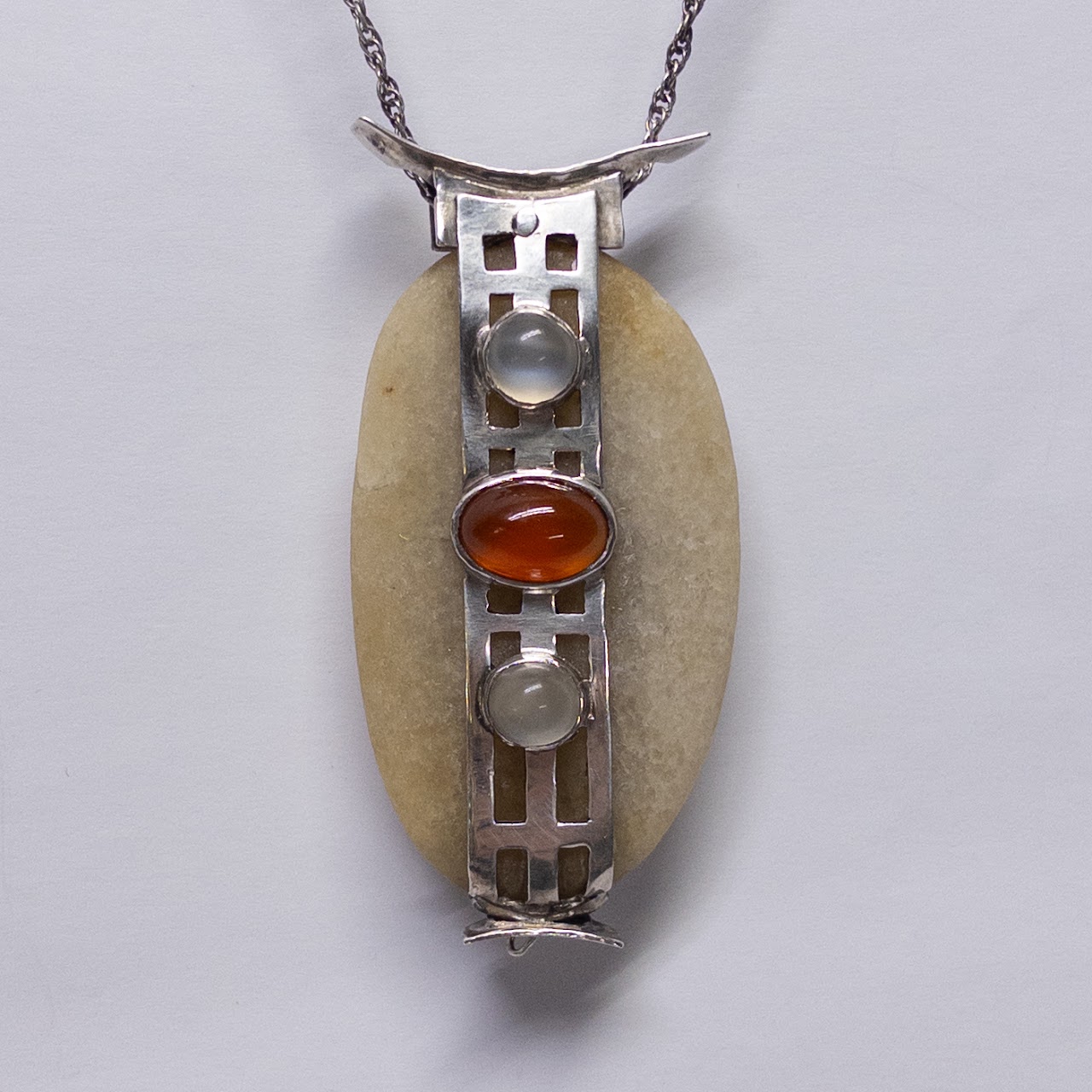 Contemporary Multi-Stone and Silver Reversible Pendant Necklace