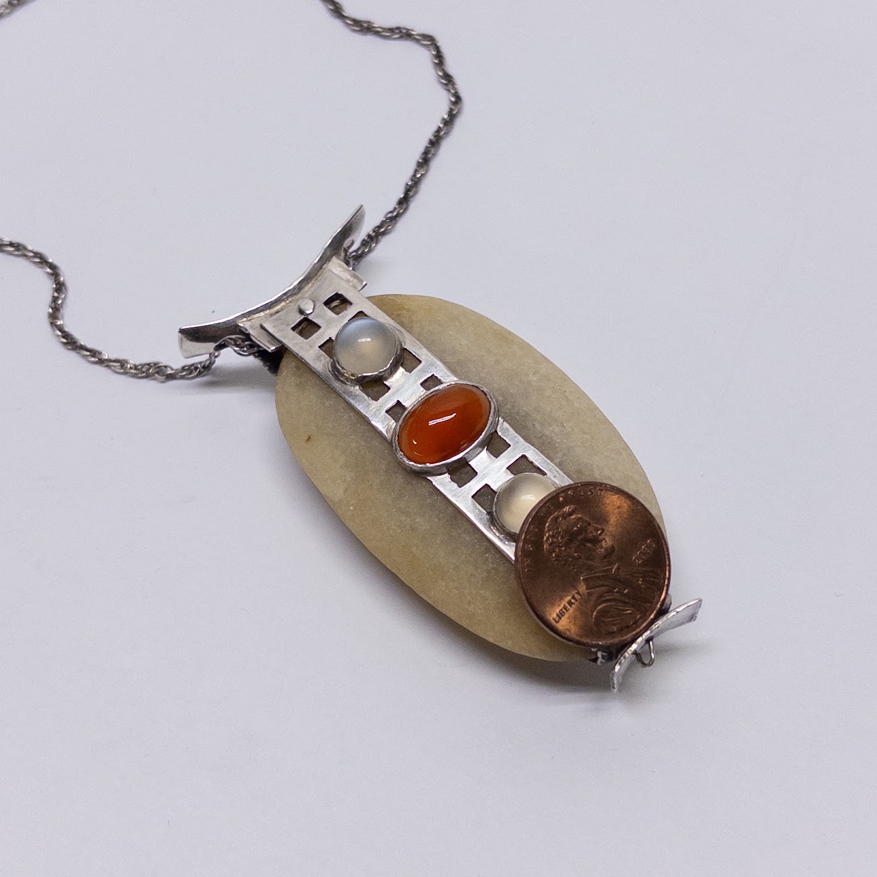 Contemporary Multi-Stone and Silver Reversible Pendant Necklace