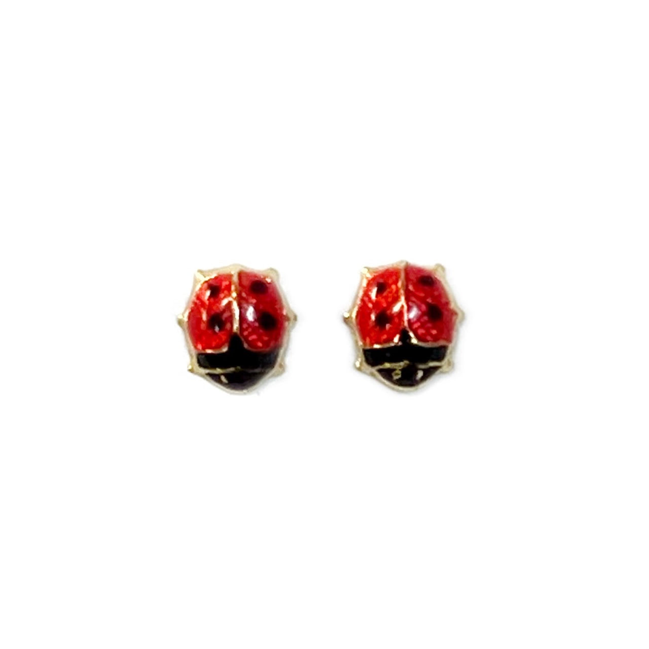 14K Gold Enameled Ladybug Earrings