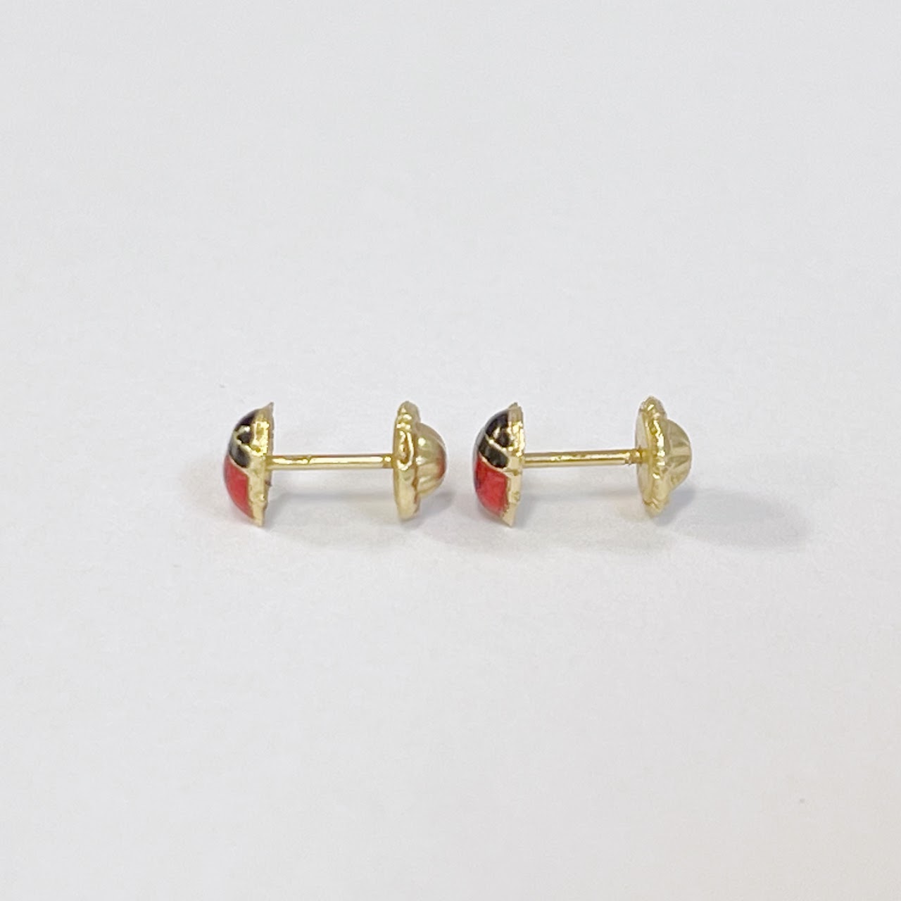 14K Gold Enameled Ladybug Earrings