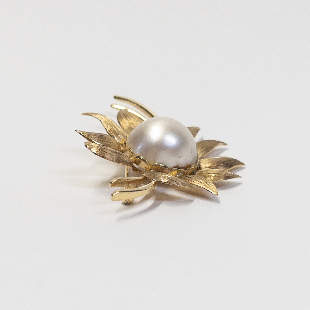 14K Gold & Pearl Sunflower Brooch