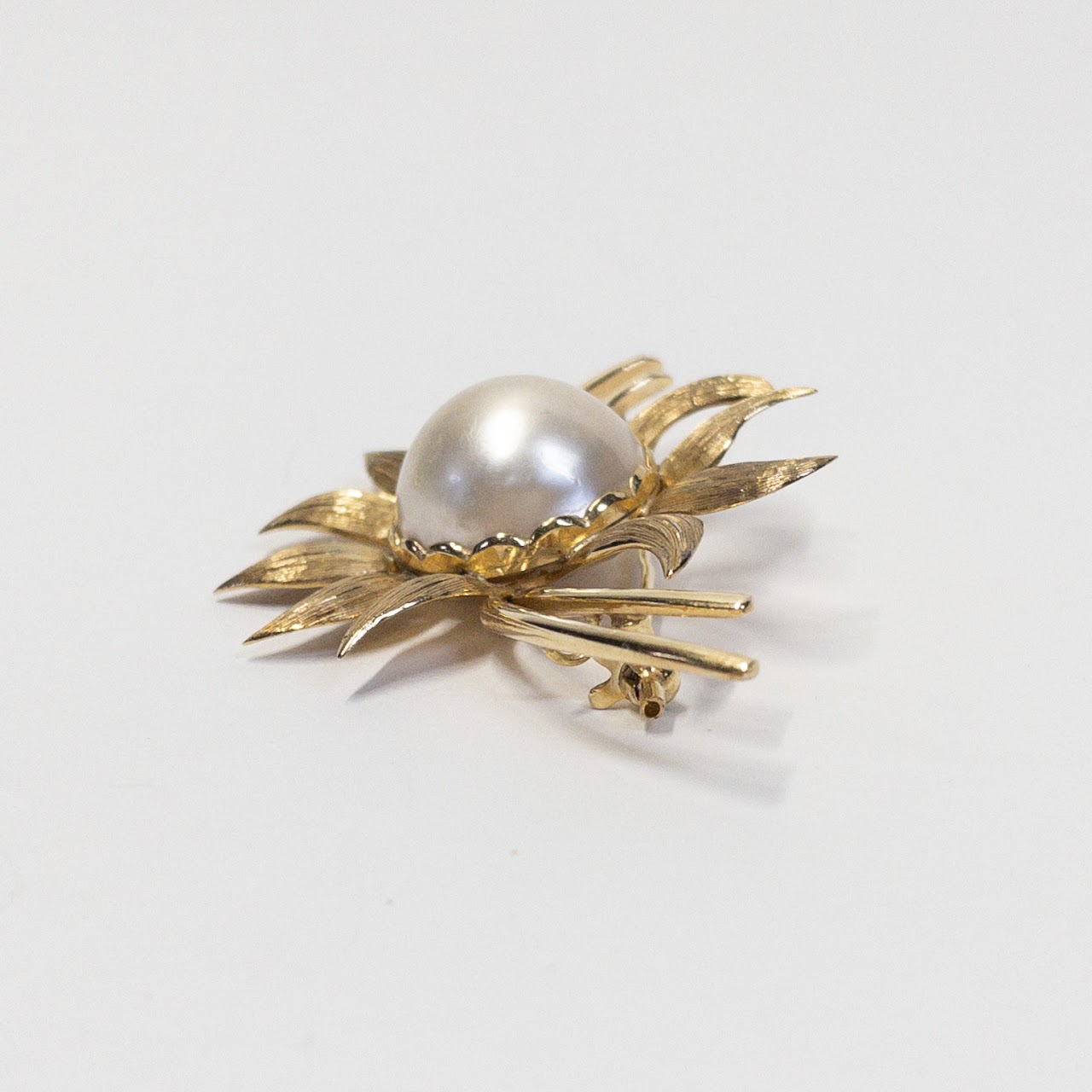 14K Gold & Pearl Sunflower Brooch