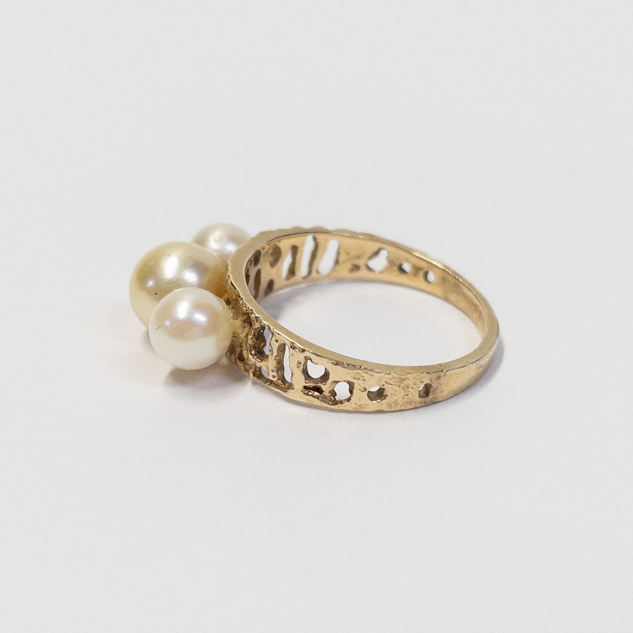 14K Gold Triple Pearl Ring