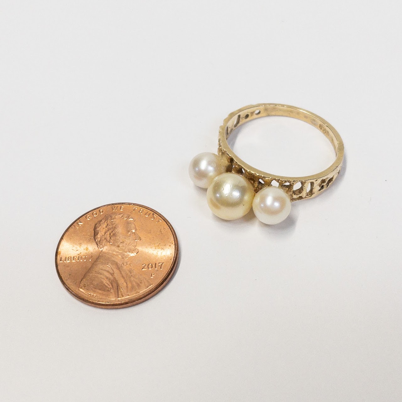 14K Gold Triple Pearl Ring