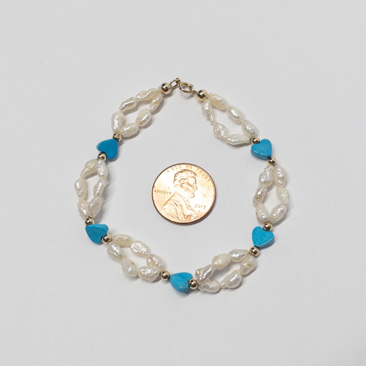 14K Gold, Pearl & Turquoise Bracelet