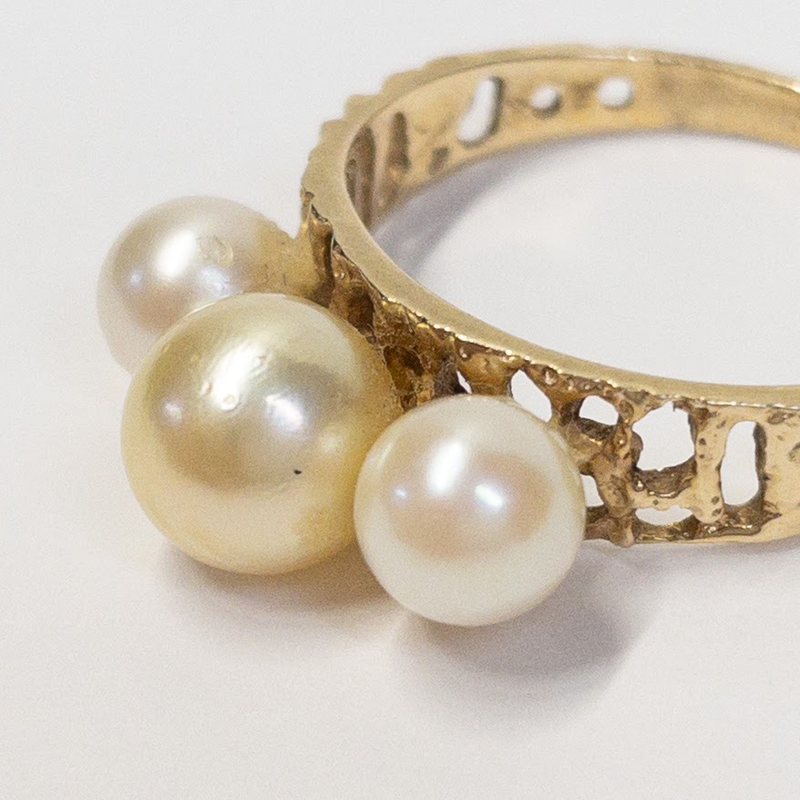 14K Gold Triple Pearl Ring