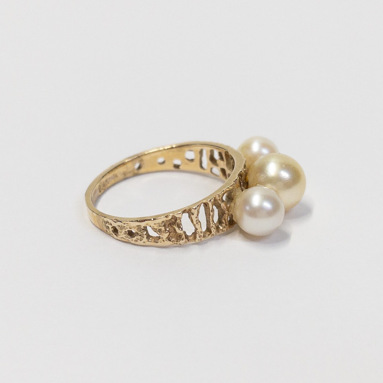 14K Gold Triple Pearl Ring