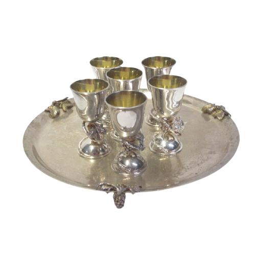 Sterling Silver Cordial Cup and Tray Set