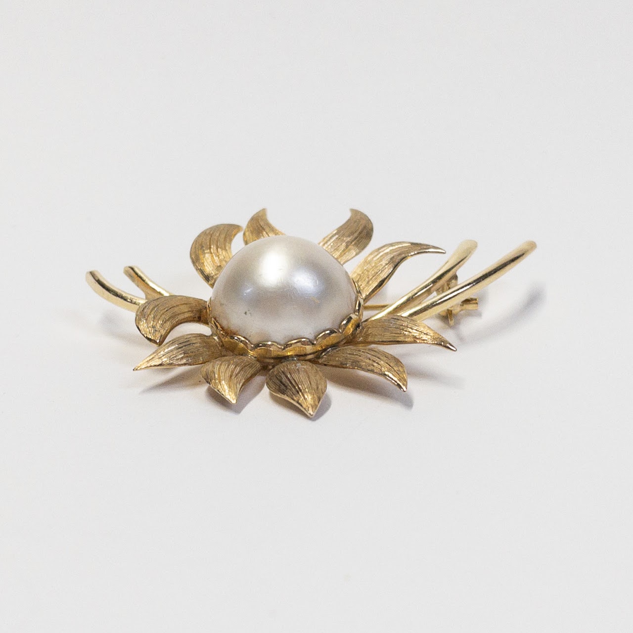 14K Gold & Pearl Sunflower Brooch