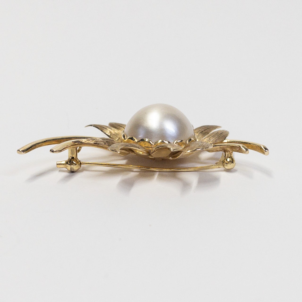 14K Gold & Pearl Sunflower Brooch