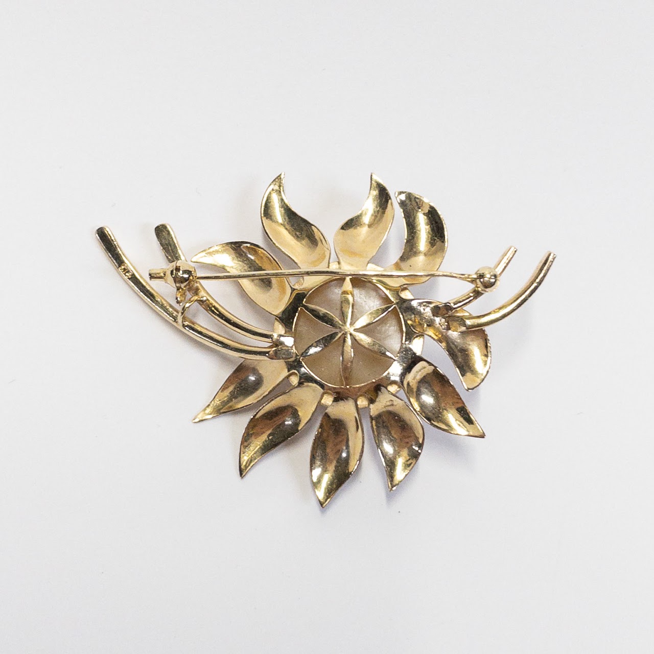 14K Gold & Pearl Sunflower Brooch