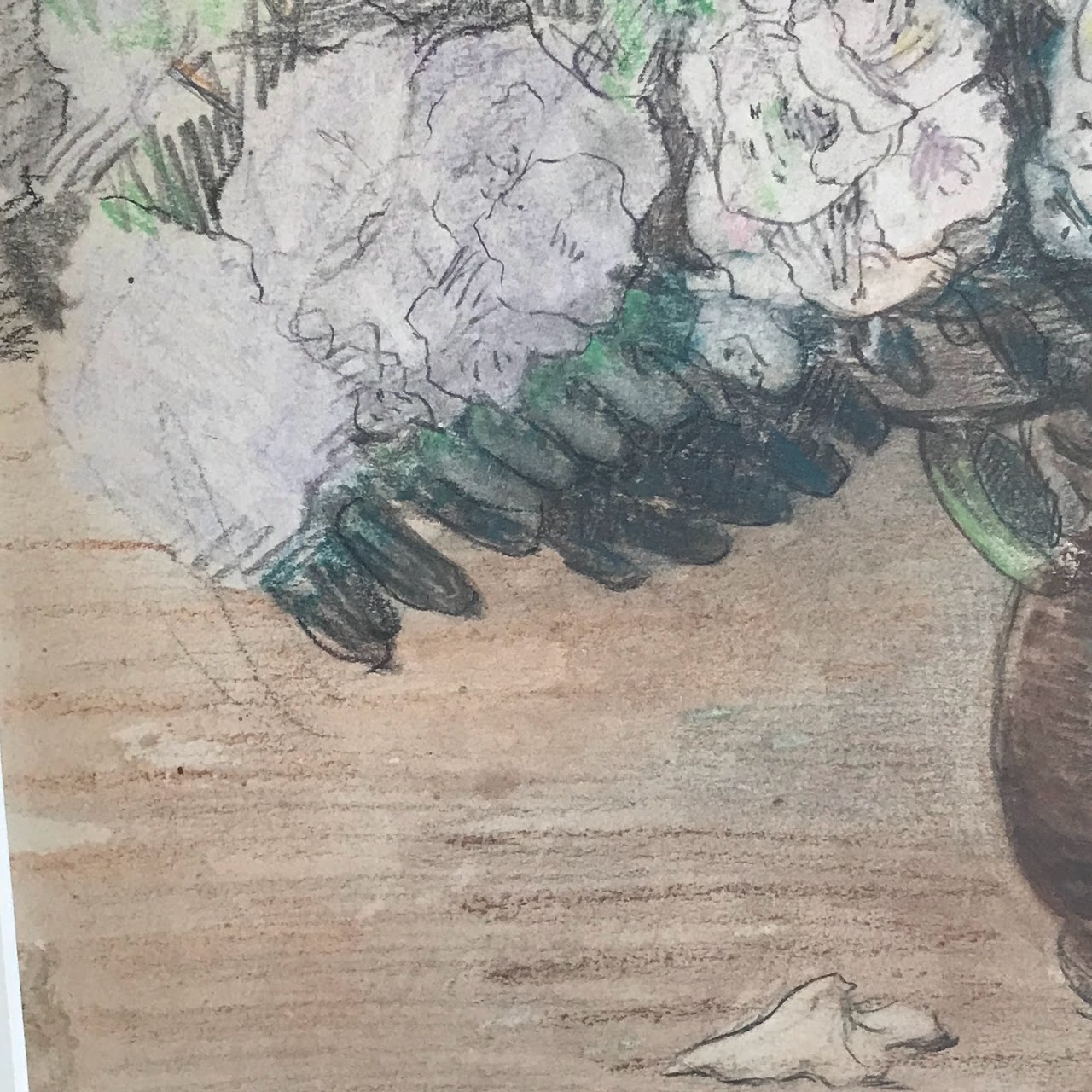 Graphite & Colored Pencil Signed Mountain Laurel Still Life Drawing