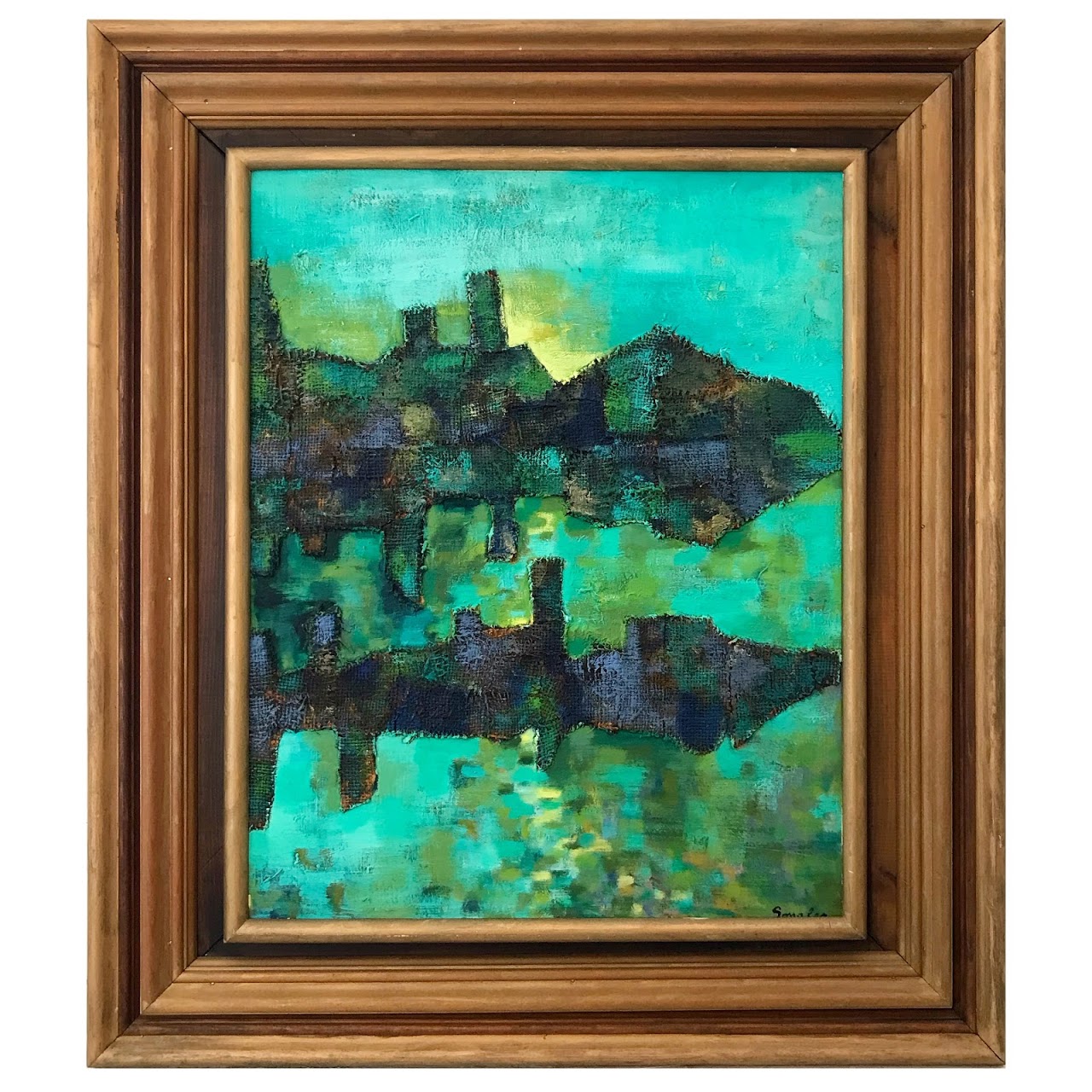 Mid-Century Oil & Textile Landscape Painting