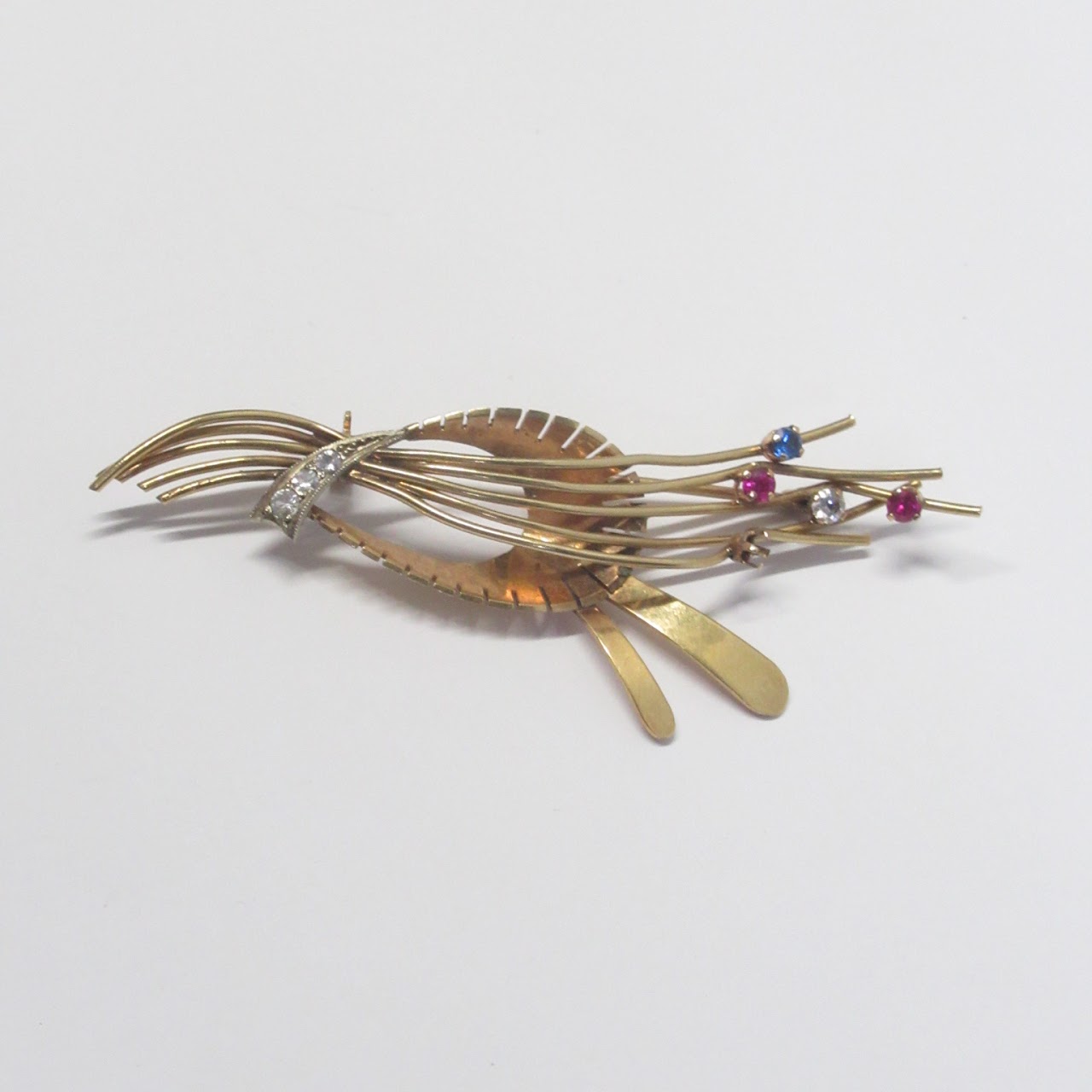 14K Gold and Multi Stone Brooch