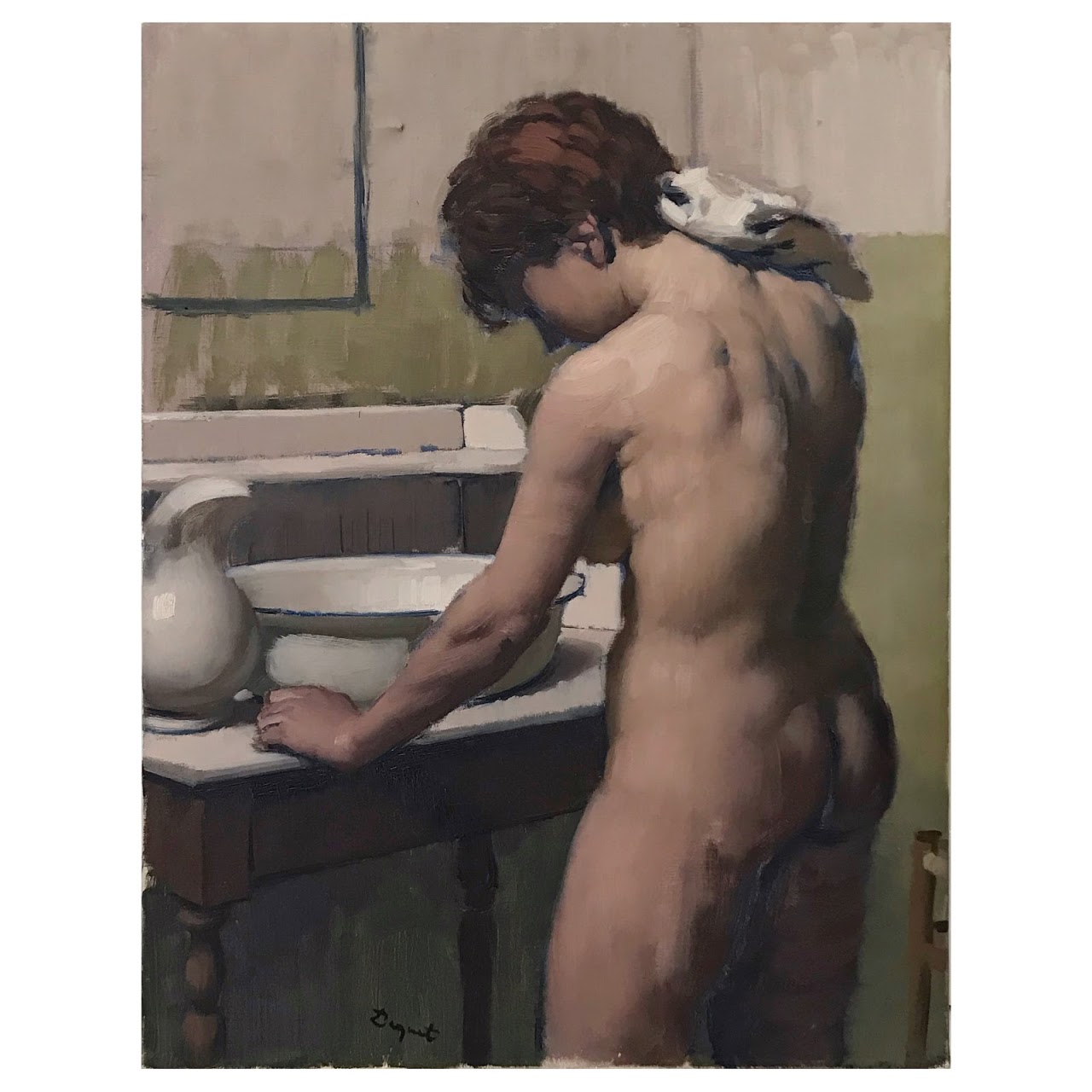 Bathing Portrait Signed Oil Painting