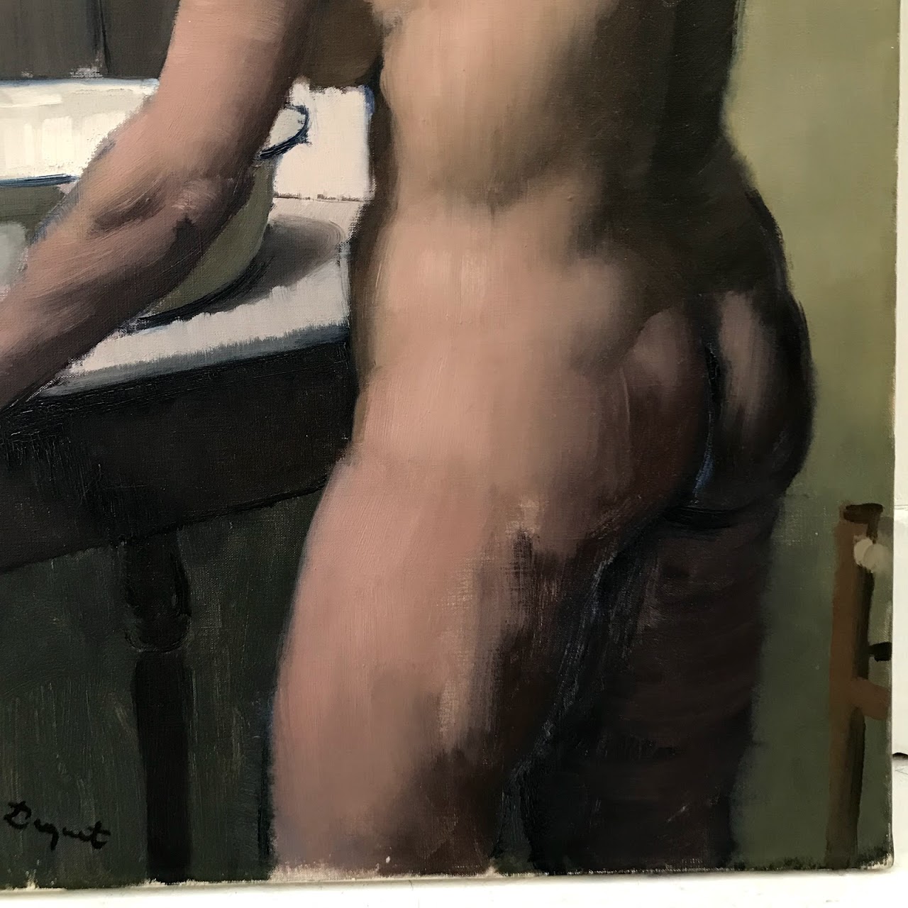 Bathing Portrait Signed Oil Painting