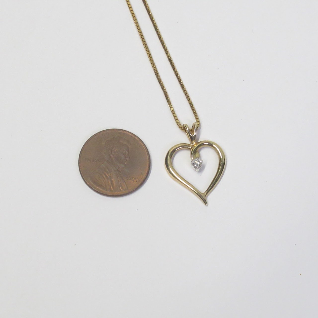 14K Gold and Diamond Heart Pendant Necklace