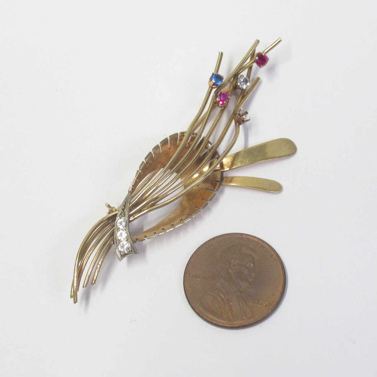 14K Gold and Multi Stone Brooch