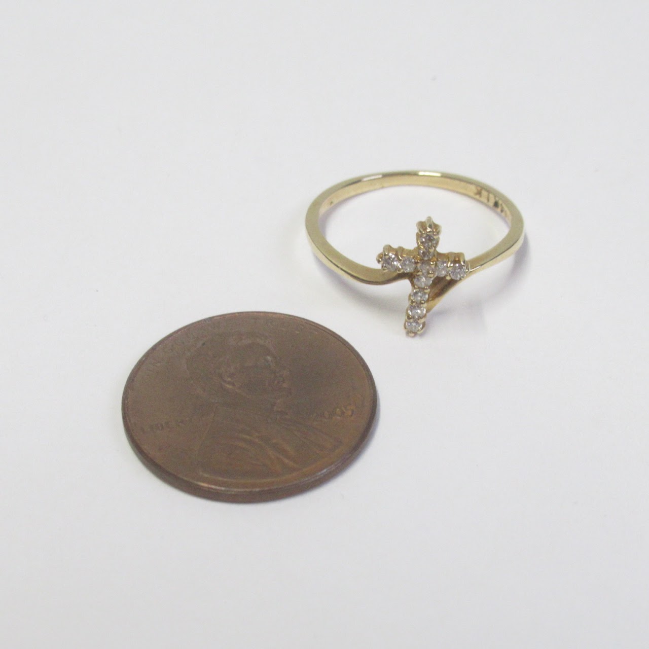 14K Gold and Diamond Cross Ring