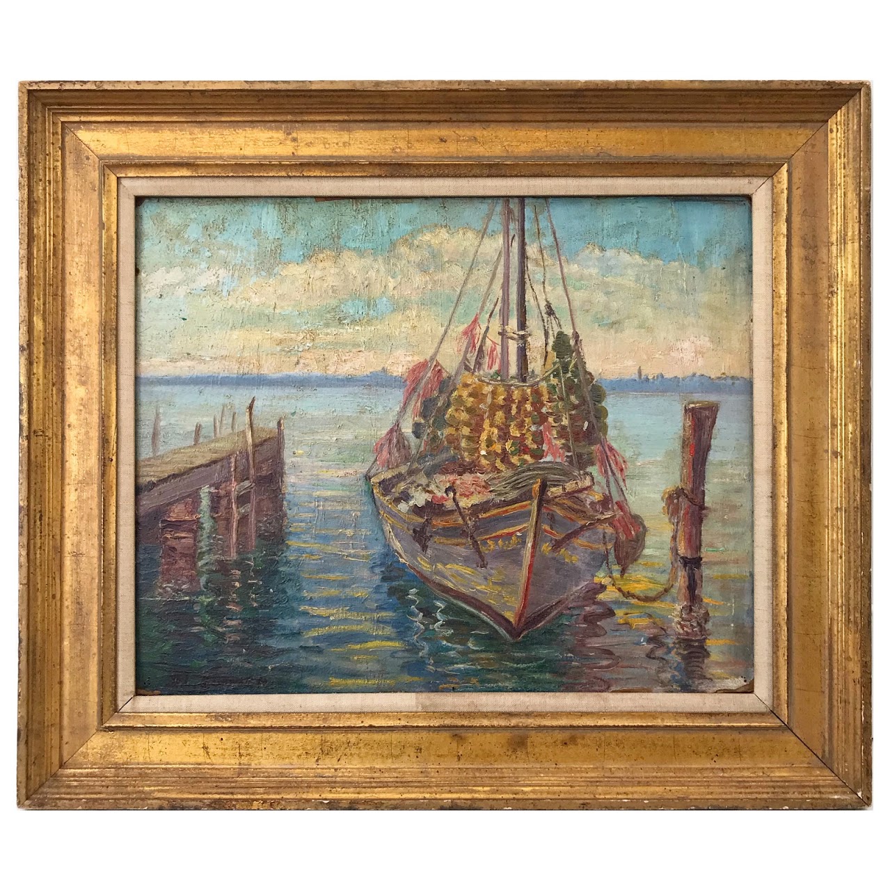 D.L. Sumner Signed Harbor Scene Oil Painting