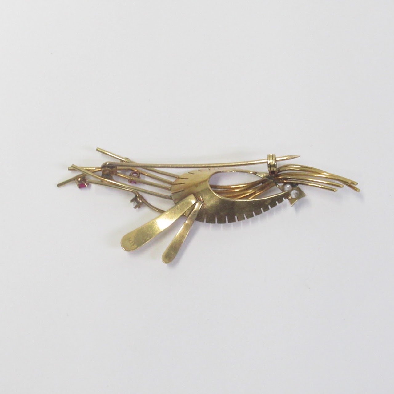 14K Gold and Multi Stone Brooch