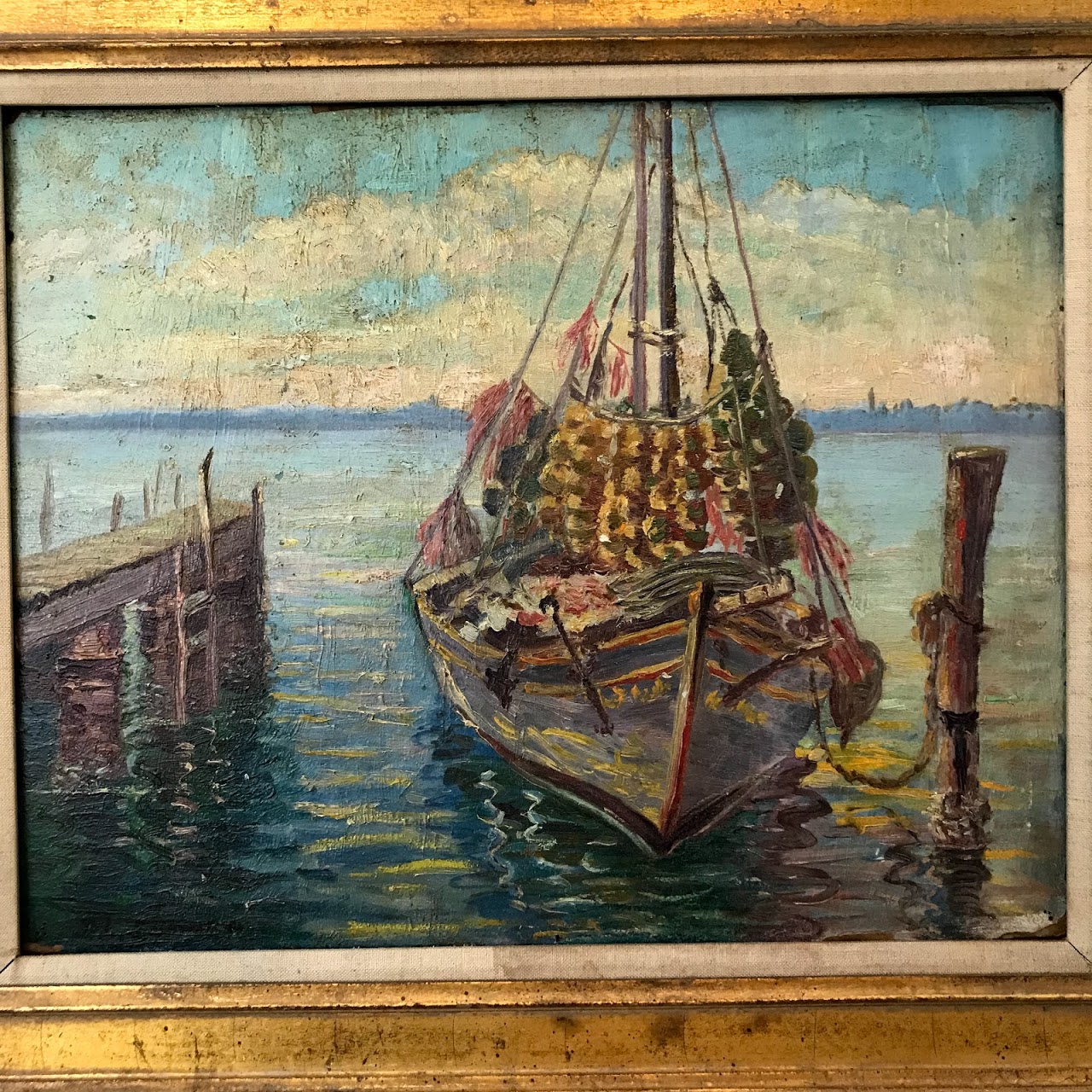 D.L. Sumner Signed Harbor Scene Oil Painting