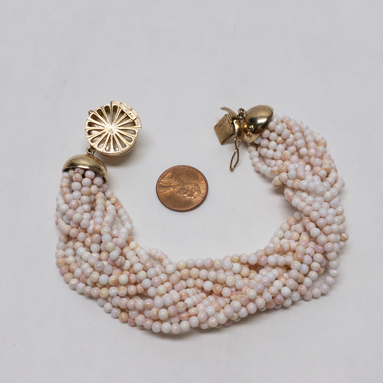 14K Gold & White Coral Multi Strand Bracelet