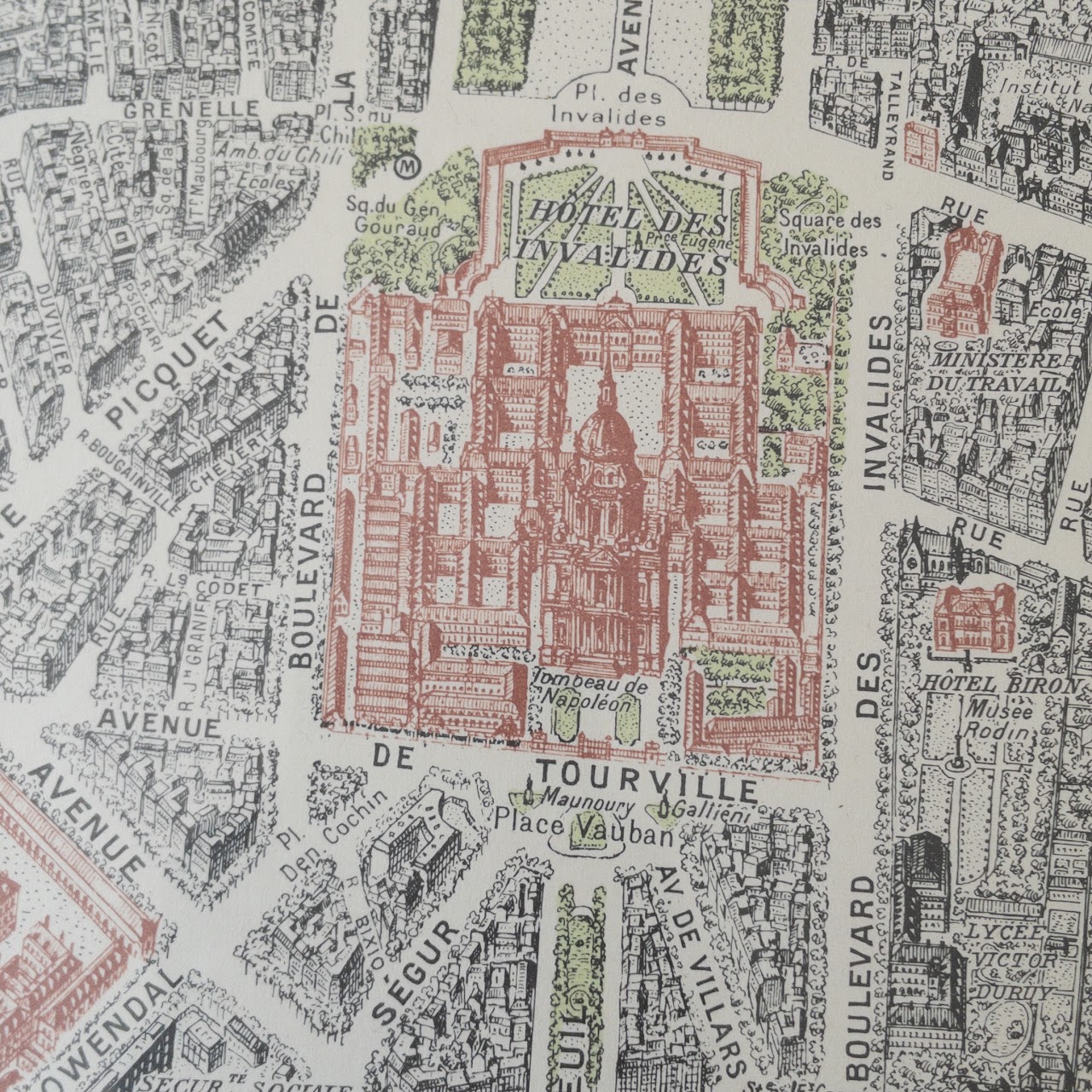 View of the Center of Paris' Mid-Century Aerial View Lithograph Map