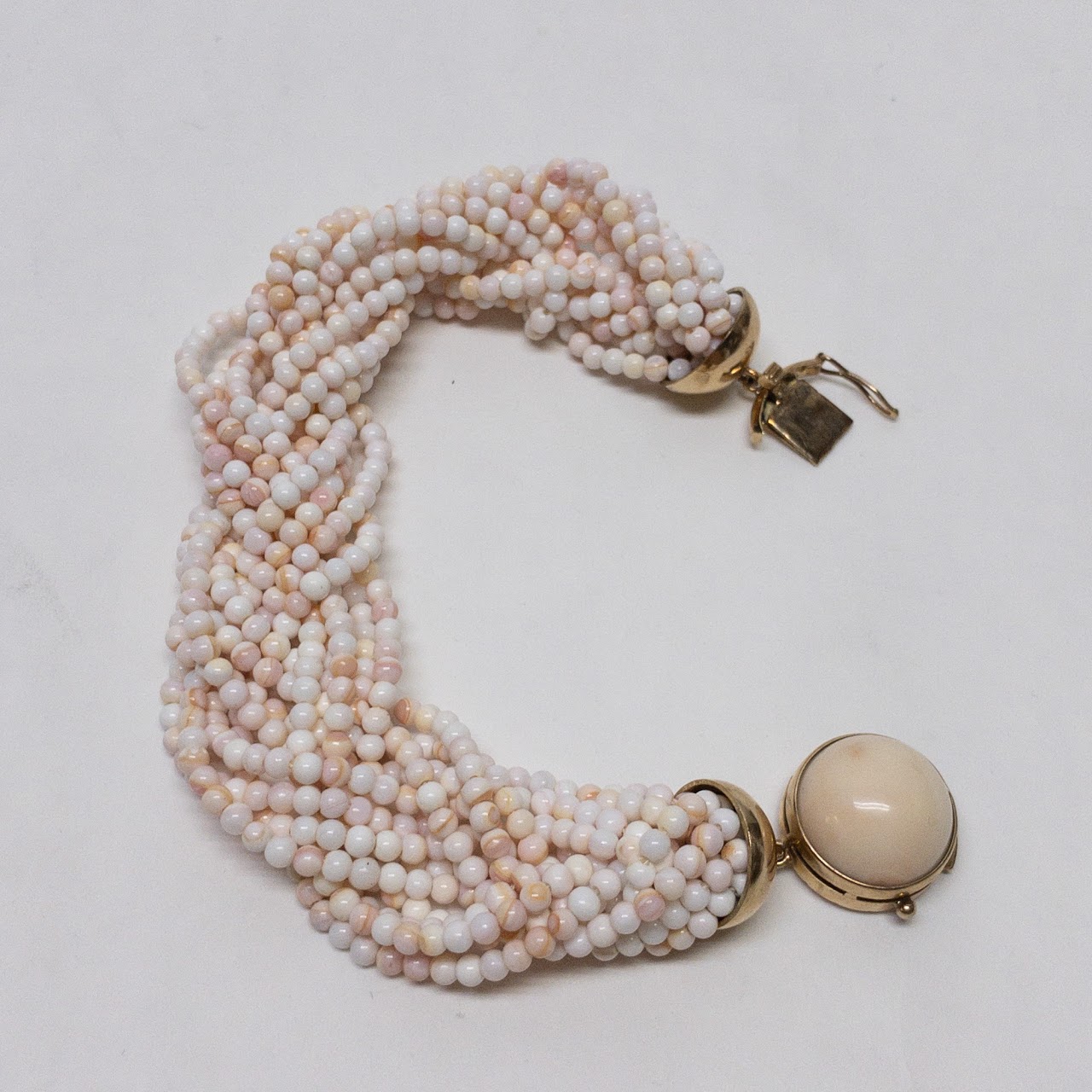 14K Gold & White Coral Multi Strand Bracelet