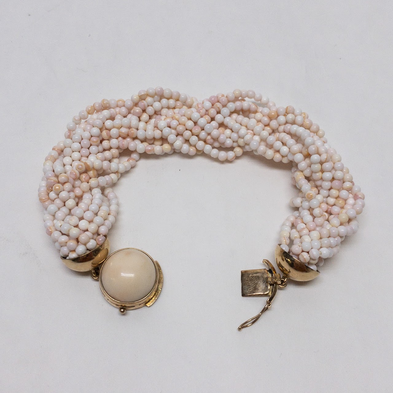 14K Gold & White Coral Multi Strand Bracelet