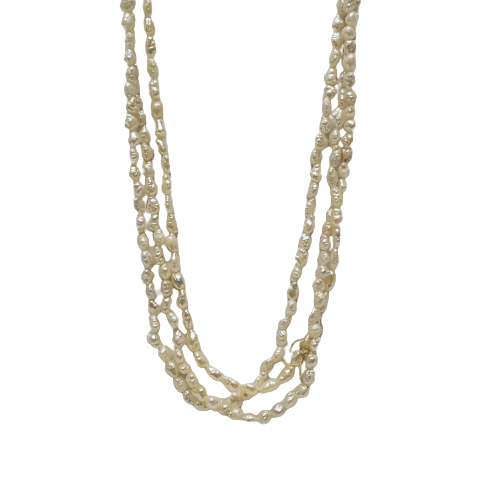 14K Gold & Seed Pearl Triple Strand Necklace NEEDS REPAIR