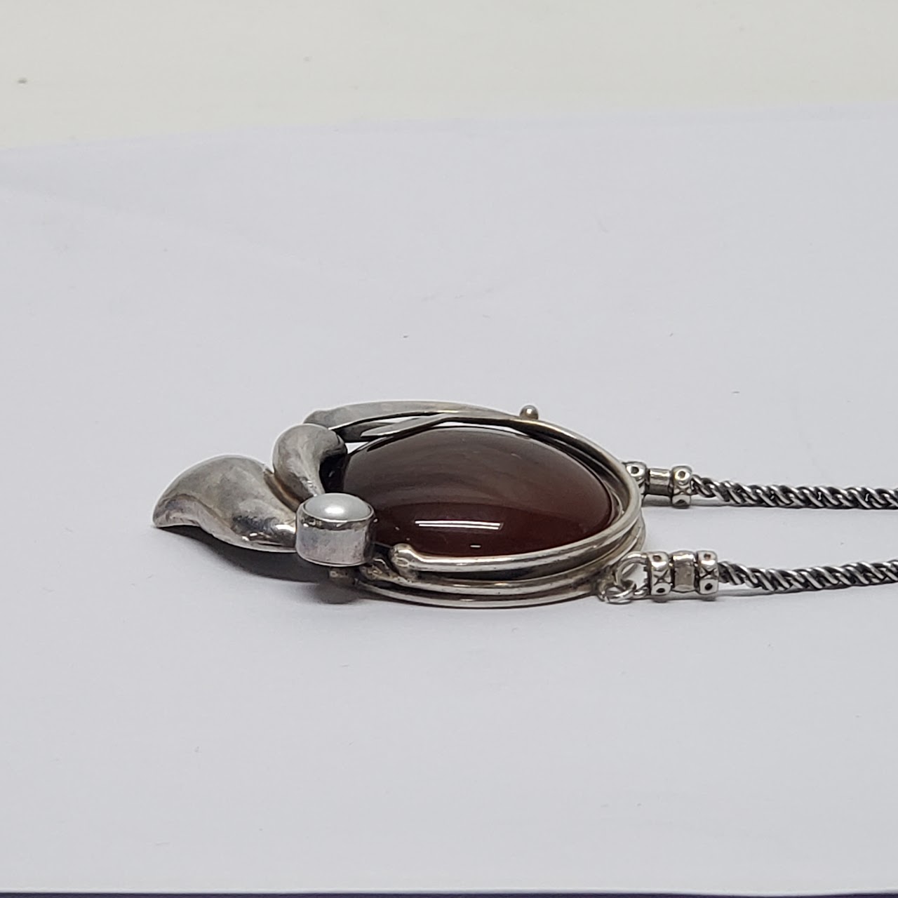 Sterling Silver, Carnelian & Pearl Pendant Necklace