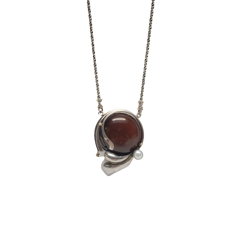 Sterling Silver, Carnelian & Pearl Pendant Necklace