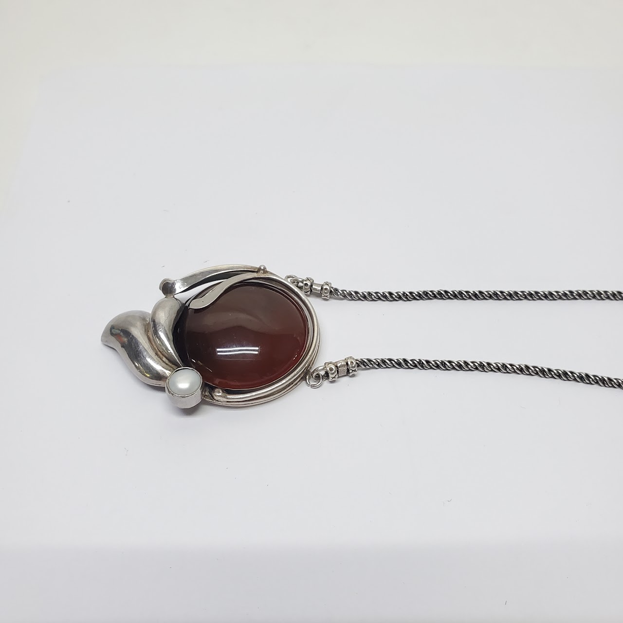 Sterling Silver, Carnelian & Pearl Pendant Necklace