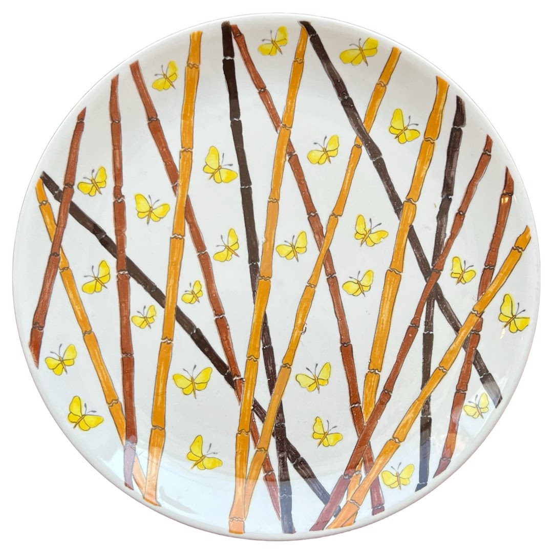 Ernestine Salerno Butterflies and Bamboo Hand Painted Italian 12" Platter