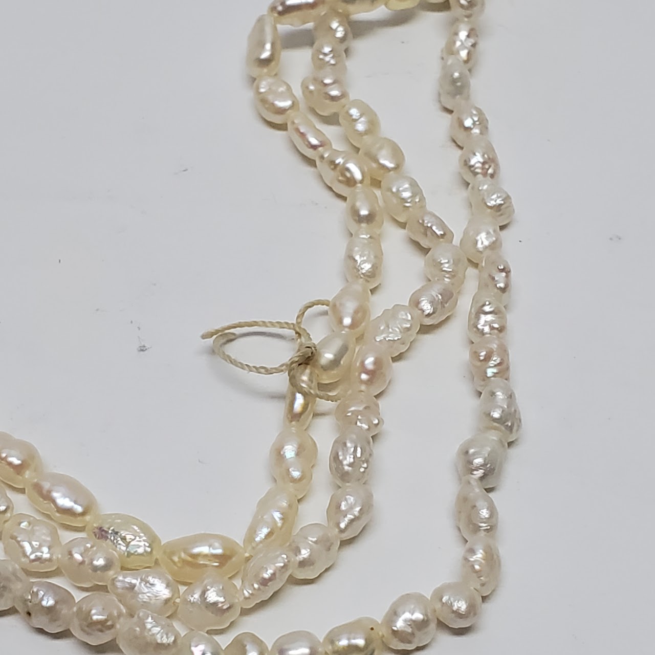 14K Gold & Seed Pearl Triple Strand Necklace NEEDS REPAIR