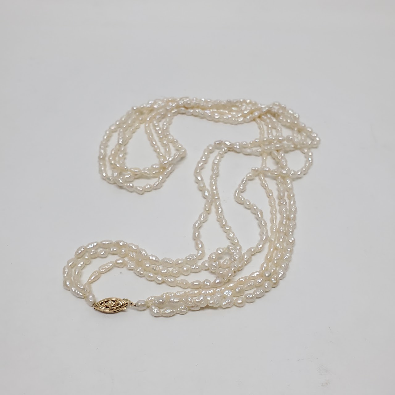 14K Gold & Seed Pearl Triple Strand Necklace NEEDS REPAIR