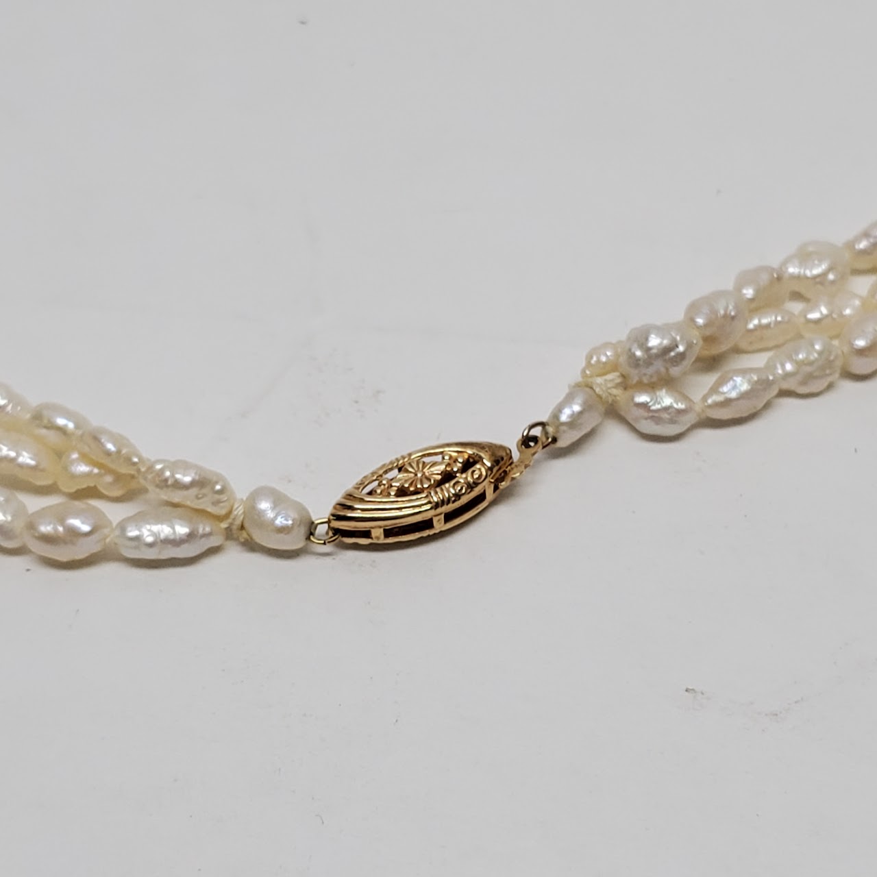 14K Gold & Seed Pearl Triple Strand Necklace NEEDS REPAIR