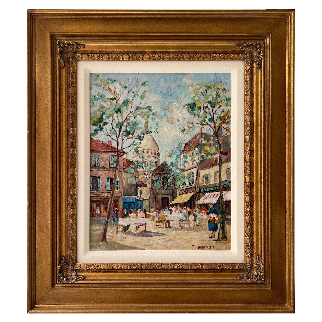 Vincenzo Fioravanti Signed Parisian Scene Oil Painting